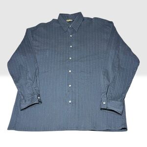 Vintage Monzini Collection Shirt Men XL Black Textured Stripe USA Button Up Y2K